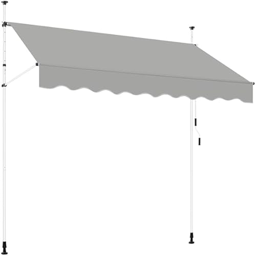 Yaheetech Tenda da Sole per Balcone Esterno Veranda a Bracci Estensibili con Manovella Regolabile Telo Avvolgibile Retrattile Resistente ai Raggi UV Telaio Telescopico 250 x 120 cm Grigio Chiaro