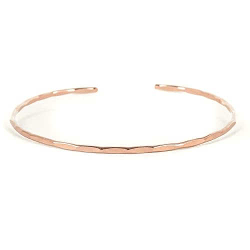 LOTUS STONE JEWELRY Thin Hammered Cuff in Rose Gold Fill; Delicate Handmade Stacking Bracelet for Women (Medium, Rose Gold)