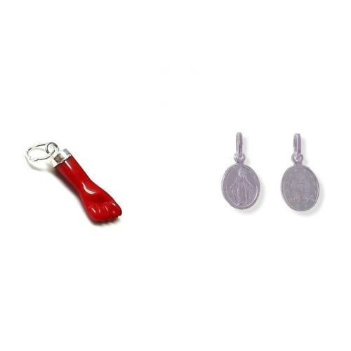 Set de plata 925 higa roja y medalla milagrosa con diseño 3D unisex