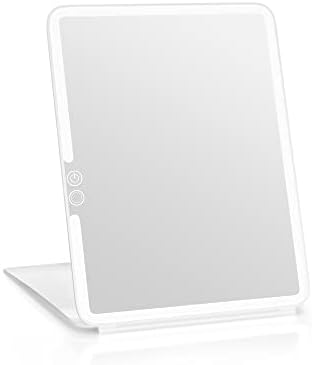 POPLIZZ Travel Mirror with Light, Makeup Mirror with Lights, Folding Travel Size Makeup Mirror, Travel Must Haves for Women, Portable Led Mirror with Rechargeable Lights for Makeup Desk (White)