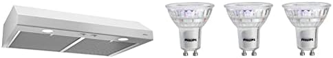 Broan-NuTone BCSD130WW Glacier 30-inch Under-Cabinet 4-Way Convertible Range Hood with 2-Speed Exhaust Fan and Light, 300 Max Blower CFM & Philips LED 544932 Bulb, 3 Count (Pack of 1), Bright White