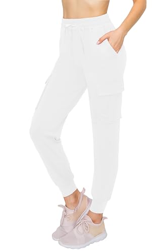 ALWAYS Cargo Jogger Pants for Women, High Waisted Sweatpants with Pockets, Super Soft Casual Lounge Pants for Athletic Yoga & Gym, Cotton Drawstring Trousers, White 3XL - image 1