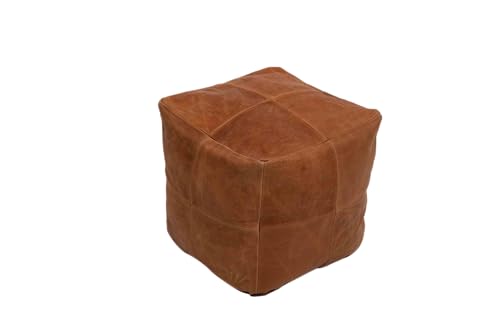 RAJERIYA Square Leather Pouf Moroccan Pouf - Genuine Goatskin Leather - Room Decor -Hassock & Ottoman Footstool - Square & Large Ottoman Pouf - Unstuffed (Tan Color)