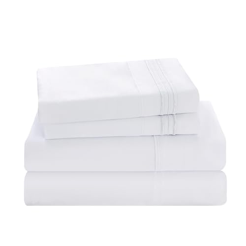 Image of Yibeizi White Sheet Set Full Size, Kids Bedsheets Microfiber Deep Pocket Cute Bed Sheet & Pillowcase Sets 4 Pieces