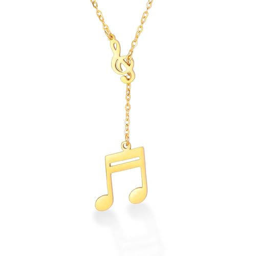 VASSAGO Collier avec pendentif en forme de note de musique pour femme En acier inoxydable Cadeau pour musicien amateur de musique (Or 3)