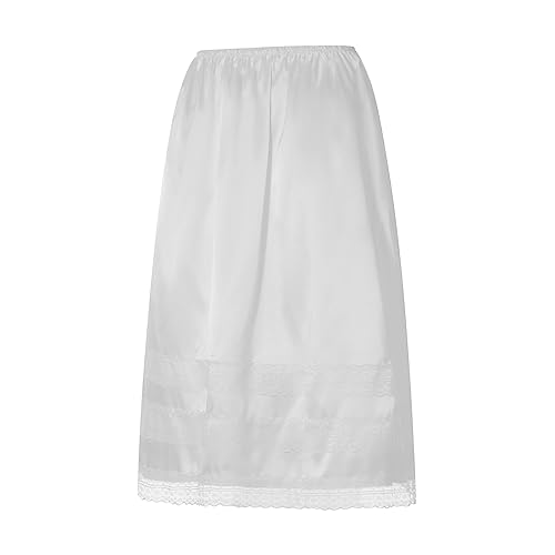 Womens Solid Color Lace Hem Skirt Elegant Elasticated Waist Wrap Skirts Smooth Loose Fit Skirts2