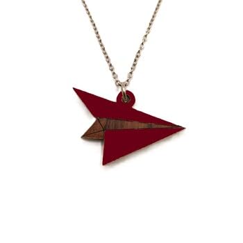 Sastree Colgante Avión Original Rojo | Edición Limitada Solo 365 Unidades | Madera Sostenible Pintado a Mano | Detalle Amantes Viajes (Acero Inox Plata)