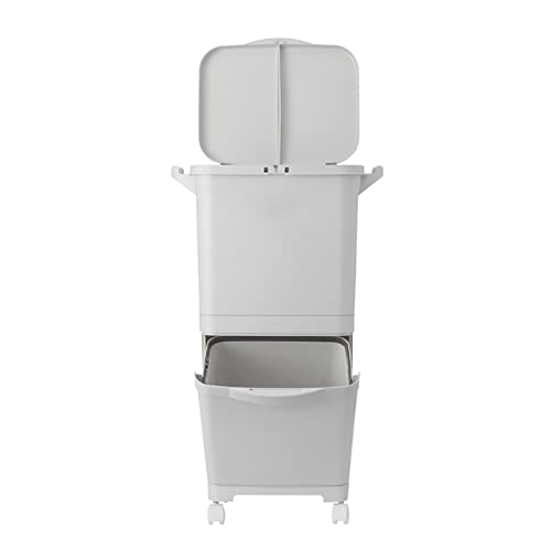 Cubo de basura con clasificación de 2 capas con tapa, 40 L, cubo de basura de plástico para cocina, húmedo y seco, reciclaje apilado, contenedor de basura con ruedas, cesta de basura (color: doble