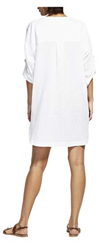 Seafolly Women's V Neck Cover Up Dress with Roll Sleeves, Aloha White, Medium - Thumbnail 5