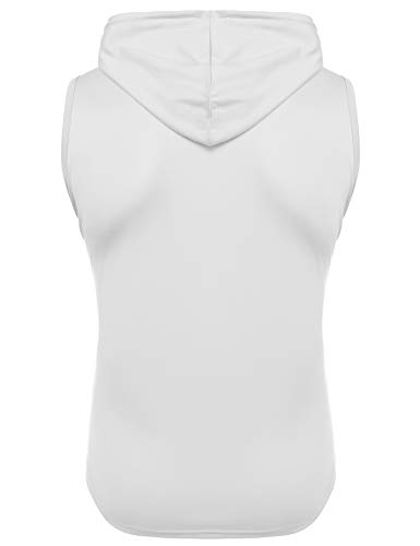 Babioboa Men's Sleeveless Hoodie Bodybuilding Stringers Workout Tank Tops Fitness Vest White #TOP4