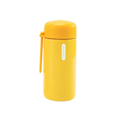 pofluany Pequeño termo aislado a prueba de fugas, botella de acero inoxidable sellada al vacío, 150 ml, mini con cordón para bebidas frías, portátil, oficina, al aire libre, amarillo limón, 150 ml