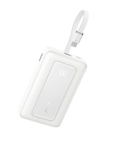 Anker Power Bank 20000mAh 30W, Caricabatterie Portatile ad Alta Velocità con cavo USB-C Integrato, per iPhone 17 Pro Max/16/15, MacBook, Galaxy e Altro(20000mAh, Bianco)