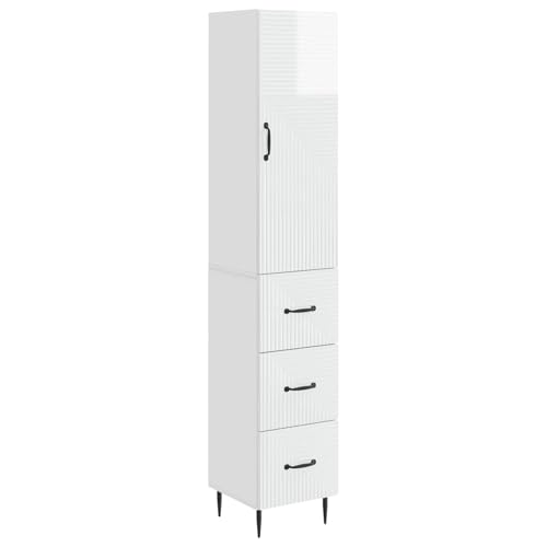 sephironlbb Ensemble d'armoires en bois blanc brillant - 33 x 34,5 x 90 cm - Tiroir, étagère, porte - Commode polyvalente pour salon, bureau, couloir, garage - Avec casier et compartiment de rangement