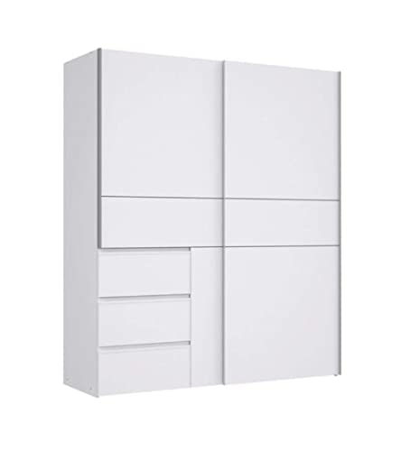 Home Heavenly®   Armario ropero 170 cm 2 Puertas correderas + cajonera integrada WINTER2. Armario Blanco Mucho almacenaje Dormitorio vestidor.