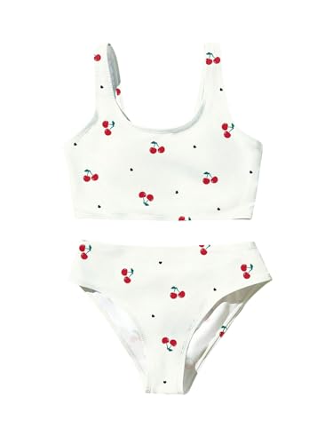 SHENHE Girl's Swimsuits 2 Piece Scoop Neck Cherry Print Bikini Set Crop Tank Bathing Suits
