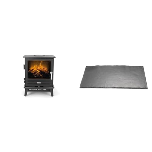 Dimplex Willowbrook Optimyst Electric Stove, Black Free Standing Electric Fireplace & Hearth Pad, Slate Effect Resin Hearth Pad, Slate Grey Accessory