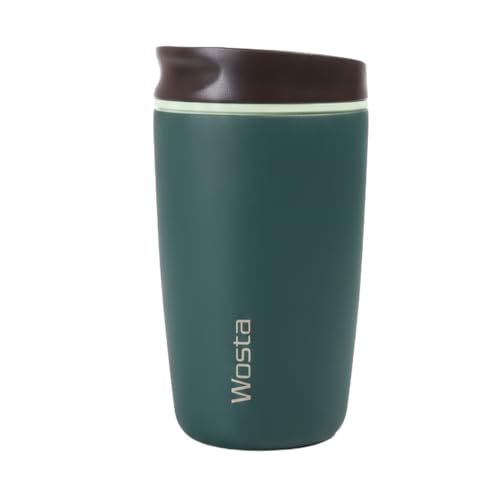 Image of Wosta SmoothSip Slider Insulated Stainless Steel Coffee Tumbler, Reusable Iced Coffee Cup, Hot Coffee Travel Mug, BPA Free 12 oz / 380 ml. (Green)