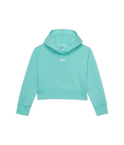 Image of Under Armour Girls' Rival Fleece Crop Hoodie, (482) Radial Turquoise / / White, S