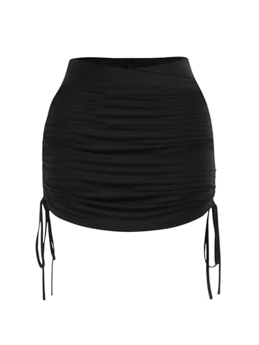 GORGLITTER Women's Side Drawstring Bodycon Mini Skirt Ruched Skinny Sexy Party Skirts Black S