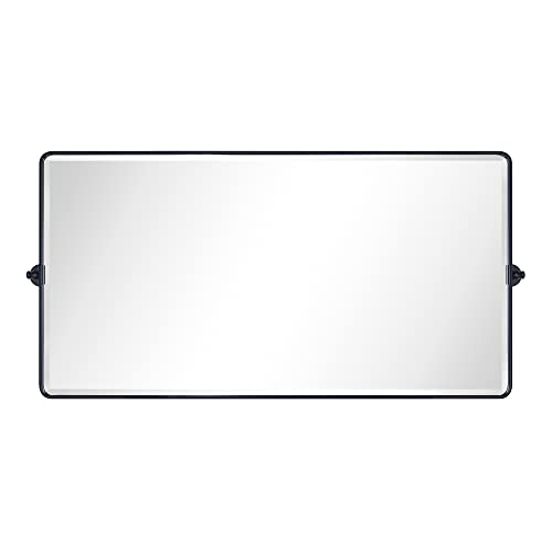 Image of TEHOME Pivot Full Length Bathroom Vanity Mirror Matt Black Metal Framed Full Body Wall Mounted Floor Pivoting Mirror for Bathroom, Living Room, Overall 58.12 x 28 inches (Mirrror 54 x 28 inches)