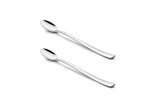 Image of Long Handle Spoon, Long Mixing Stirring Spoon for Iced Tea, Coffee Suitable for Tall Glasses, Cocktail Bar Stainless Steel Long Handle Spoon, Soda Spoon, Milkshake Spoon (2 Pcs IMp Long)