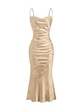Floerns Women's Spaghetti Strap Cowl Neck Long Slip Satin Silk Midi Dress Light Gold Large