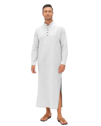 YAOHUOLE Muslim Thobe for Men Long Sleeve Gown for Men Muslim Mens Thobe White M