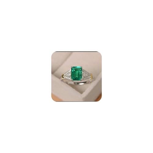 MAIHAO Vintage Women Inlaid Topaz Aquamarine Gemstone 14k White Gold Filled Wedding Bridal Band Ring Emerald Cut Birthstone Ring Size 6-10 (Size 7)