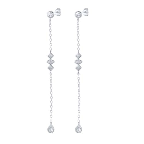 Boucles d'oreilles argent femme 925 en argent sterling massif avec chaîne pendante