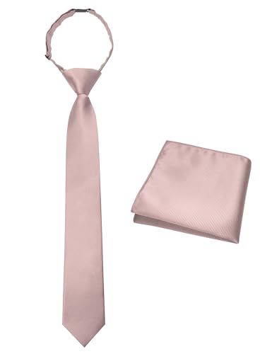 JEMYGINS Rose Gold Boys Kids Tie and Pocket Square Set Pre-tied Adjustable Kids Necktie for Age 8-12 Wedding and School Graduation(7)