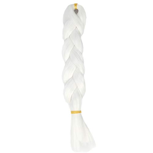 iCos Unisex DIY Doll Hair Raw Material 24inch 100g Synthetic Long Straight Braided Bulk Hair Weave Weft (White)