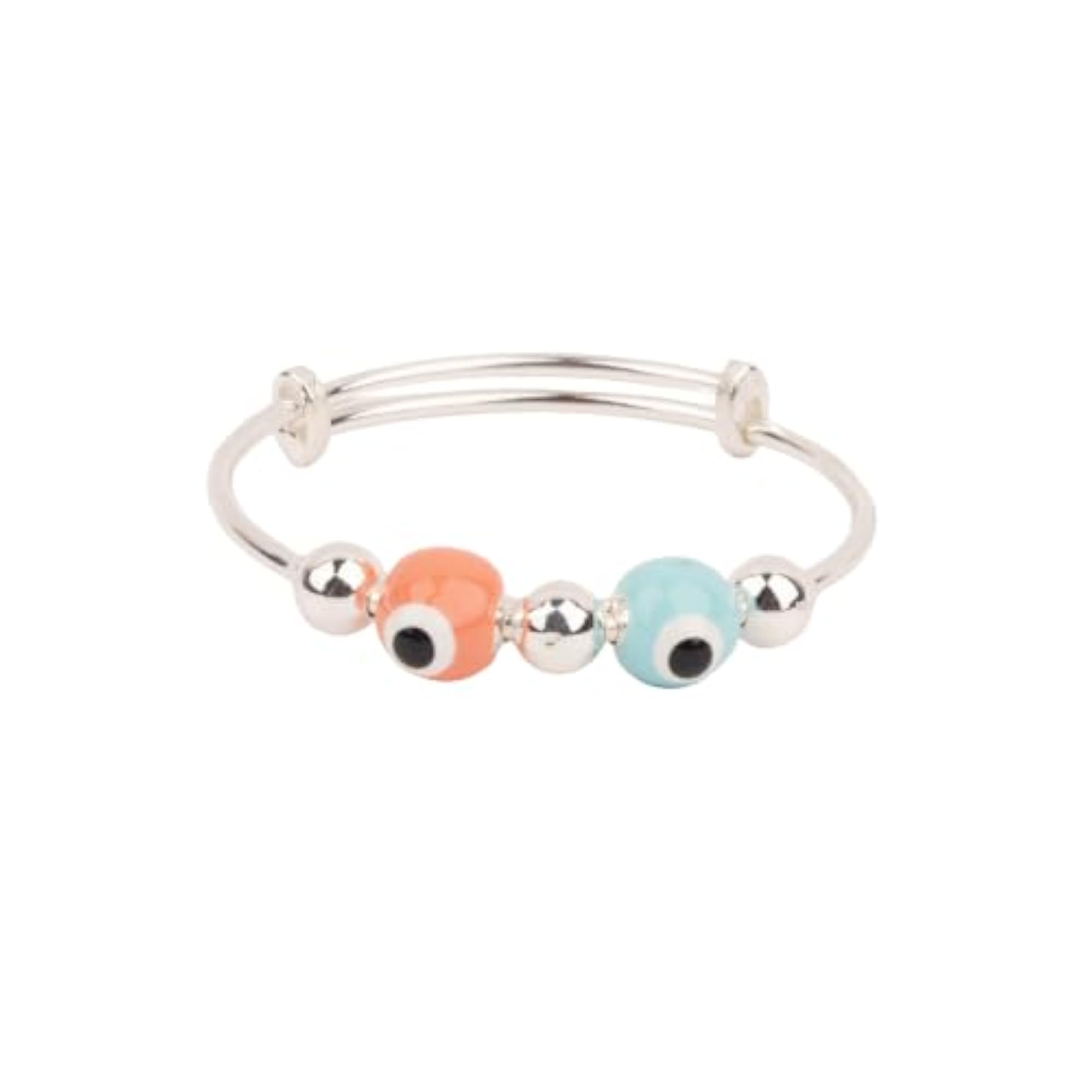 Adjustable 925 Silver Bangle for Baby Girl, Evil Eye Duo