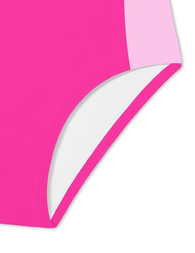 Image of Girls Swimsuit Ruffled Square Neck Color Contrast Trim One Piece Bathing Suit Geometric Girls' Swimwear 9-16Y