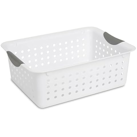 Sterilite 6-Pack Plastic Ultra Basket Storage Bins, Medium Organizing Box, White Cover