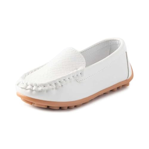 Fudaolee Boys Girls Loafers Dress Flats Slip-On Oxford Casual Moccasins School Walking Boat Shoes(Toddler/Little Kid/Big Kid) White 11 Little Kid = Label 29