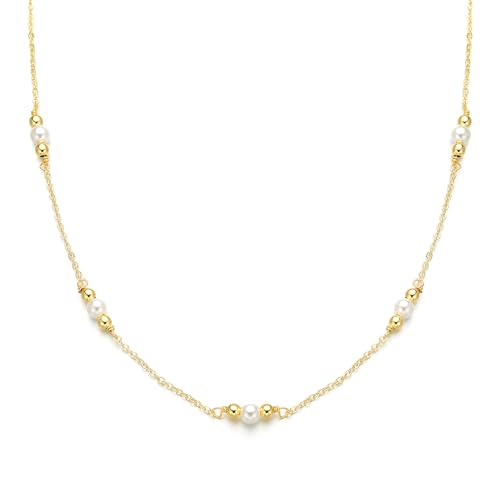 M MOOHAM Gold plated Pearl Necklace for Women - Pearl Statement Station Choker Necklace Dainty 14k...