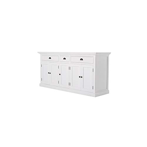NovaSolo Furniture Halifax Mahogany Wood Kitchen Hutch Cabinet with 5 Doors 3 Drawers in White