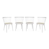 Dossier incurvé sweeek - Lot de 4 chaises Blanches en Bois et cannage. Nora. L 53 x P 53.5 x H 76cm