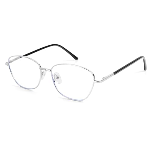 MMOWW Gafas de lectura Ojo de Gato Ayuda de lectura Ultraligeras Para Mujeres y Hombres, con Bisagra de Resorte Anteojos Computadora (Plata, +1.0)