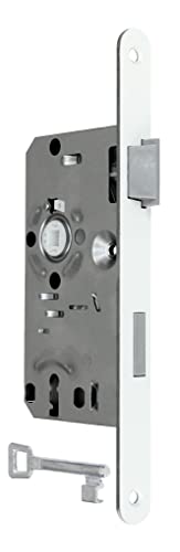 SN-TEC Standard Zimmertürschloss/Türschloss mit 1 Schlüssel, mit weißer Stulp, 55/72/8, Stulp: 20 x 235mm abgerundet weiß DIN Rechts (BB RECHTS mit 1 Schlüssel)