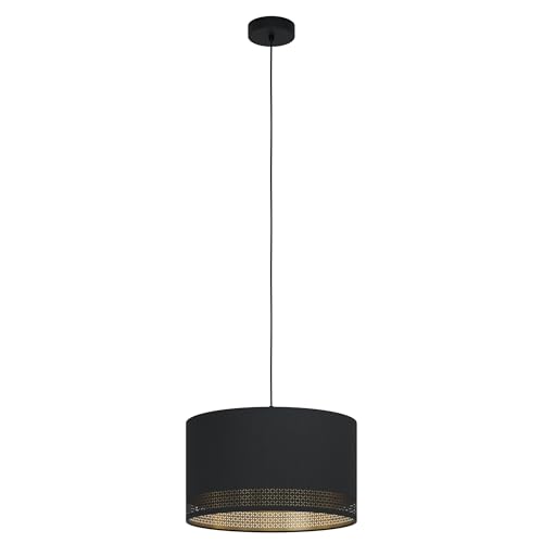 EGLO Pendelleuchte Esteperra, 1 flammige Hängelampe Vintage, Retro, Hängeleuchte aus Stahl und Textil in Schwarz, Gold, Esstischlampe, Wohnzimmerlampe hängend mit E27 Fassung, Ø 38 cm EGLO Pendelleuchte Esteperra, 1 flammige Hängelampe Vintage, Retro, Hängeleuchte aus Stahl und Textil in Schwarz, Gold, Esstischlampe, Wohnzimmerlampe hängend mit E27 Fassung, Ø 38 cm