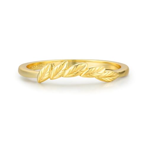 Olive Branch Leaf Ring for Women 925 Sterling Silver Leaves Rings 14K Plated Gold Stackable Rings for Her Promise Wedding Valentine's Day Christmas Back to school season Wedding Jewelry Gifts 6