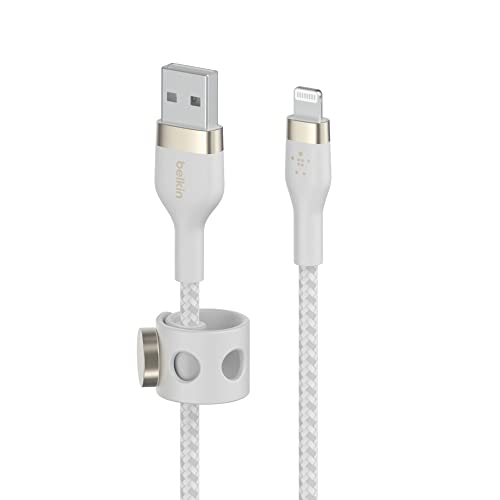 Belkin BoostCharge Pro Flex Braided USB A to Lightning Cable 2M/6.6FT - MFi Certified 20W Power Delivery iPhone Charger Cord - Apple Charger USB A Cable - Fast Charging - iPhone 14, iPhone 13 - White - image 2