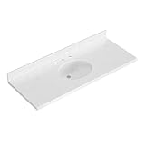 ARIEL 54 inch bathroom vanity top with sink, 1.5 Inch Thick Miter Edge Carrara White Quartz top, Oval Single Porcelain Sink, Includes Backsplash