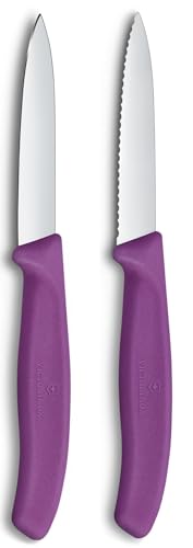 Victorinox Swiss Classic Gemüse- und Schälmesser, für Obst und Gemüse, Extra Scharf, Gerade und Wellenschliff, Rostfreier Stahl, Violet