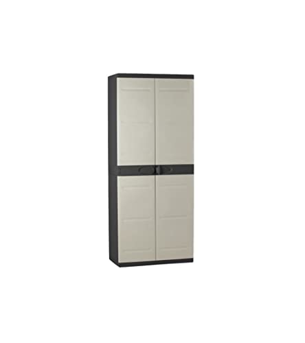 TITANIUM PLASTIKEN Armoire haute 2 portes avec étageres - 70 x 44 x 176 cm - Beige et Noir - Gamme TITANIUM - Intérieur et Ex…