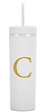 Personalized Letter C Skinny Tumbler.16oz Matte Initial Skinny Tumblers with Lids and Straws.Personalized Custom Slim tumblers Cups Gifts.Novelty Birthday Christmas Gifts for Men Women.