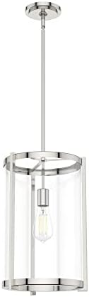Hunter - Astwood 1-Light Polished Nickel, Caged Style, Dimmable, Medium Size Pendant Light for Bedrooms, Kitchens, Dining, Living Rooms - 19950