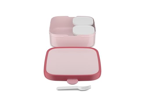 Mepal - Brotdose Groß Campus - Bento Lunchbox für Kinder - Inklusive 2 auslaufsicheren Fächern & Gabel - Fach ist mikrowellengeeignet - 2x 200 + 1250 ml - Cool pink