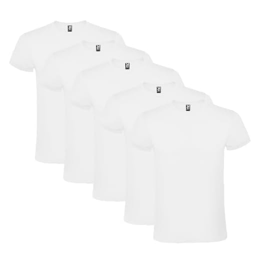 Pack 5 | Camiseta Hombre Manga Corta | Algodón Peinado | Cuello Redondo | Punto Liso (Blanco, L)